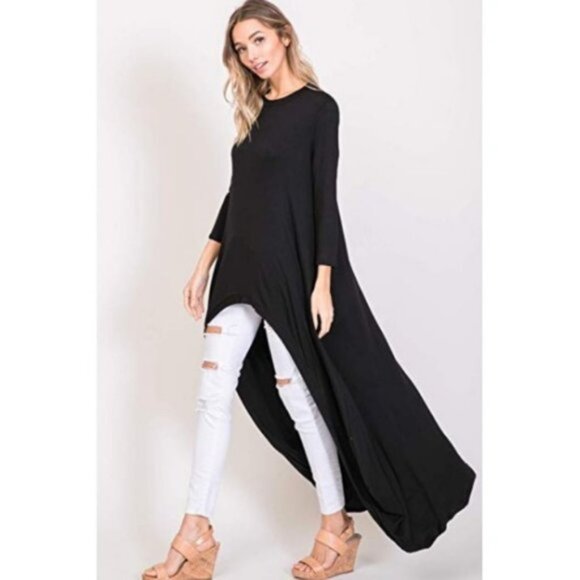 Black Hi Low Tunic Witchycore Drapy Dress top Kaftan Maxi S M L - Picture 2 of 8